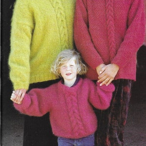 Mohair Knitting Pattern  - PDF pattern download for Mohair Cable Pullovers 2 versions - BEGINNER - Adult and Child instructions