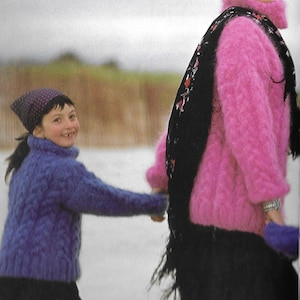Mohair Knitting Pattern  - PDF pattern download for Plaited Cable Mohair Pullover with Turtle/Cowl collar - Adult and Children Sizes