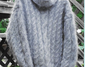 Mohair Knitting Pattern  - PDF pattern download for Cable Mohair Pullover - Adult Size S - L