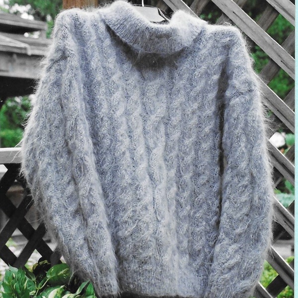 Mohair Knitting Pattern  - PDF pattern download for Cable Mohair Pullover - Adult Size S - L