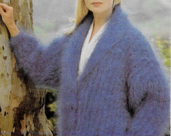 Mohair Knitting Pattern - PDF pattern download for Mohair Shawl Collar Drop Stitch Rib Jacket