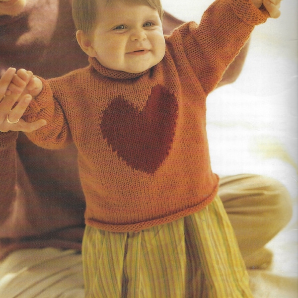 Knitting Pattern  - PDF download - BABY Pullover with Heart Motif  in 6 Sizes 3 - 24 Months - EASY Knit