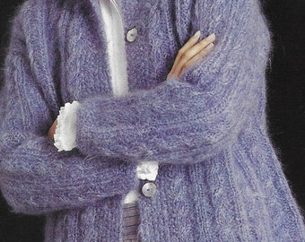 Strickanleitung - PDF Muster Download - Mohair Strickjacke mit Zopfmuster
