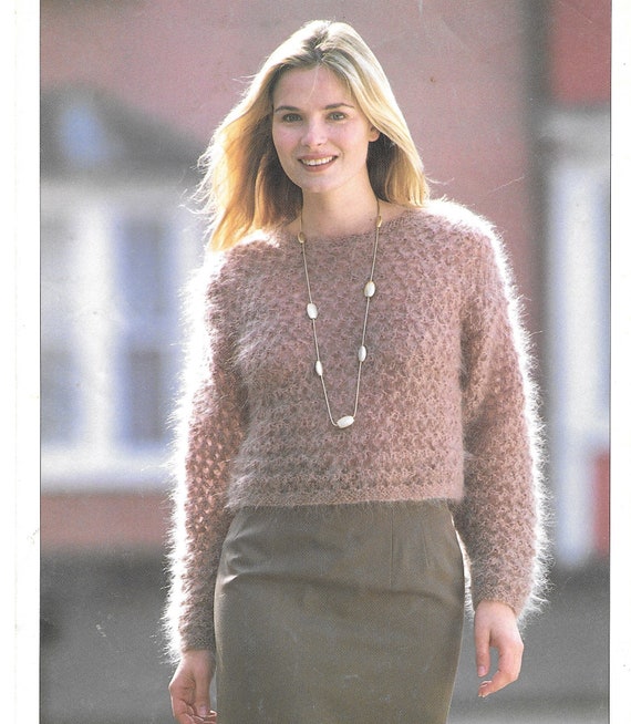 Mohair Sweater Knitting Pattern Pdf Pattern Download For Hayfield Cropped Openwork Pullover Four Sizes 34 To 46 Inches Finished Bust