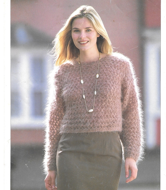 Mohair Sweater Knitting Pattern Pdf Pattern Download For Hayfield Cropped Openwork Pullover Four Sizes 34 To 46 Inches Finished Bust