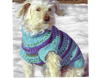 Knitting Pattern  - PDF Instant Download - DOG Sweater/Coat - Fairisle Colors Design - Use your Odds and Ends