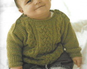 Knitting Pattern  - PDF download - BABY Aran Cabled Pullover in 6 Sizes 3 - 24 Months