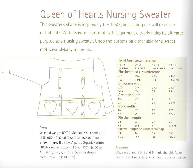 Breipatroon PDF-patroondownload voor Hartenmotief VERZORGING Trui met knoopopening Pullover Geweldig gebreid cadeau voor nieuwe moeder afbeelding 2