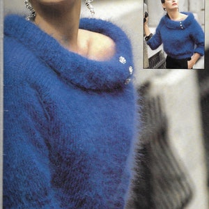 Modello di maglia in mohair - Scarica il modello in PDF per il pullover corto/accorciato in mohair RETRO con spalle scoperte - Taglie S, M, L