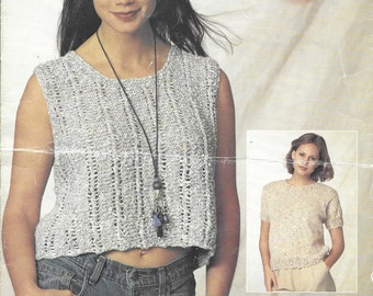 Knitting Pattern  - PDF pattern download for 2 Versions of Summer  Tops - Openwork Tank and short sleeved Size S M L