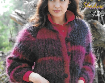 Mohair Sweater Knitting Pattern  - PDF pattern download for Ribbed Jacket -  Sizes  (S-L) 39 to 46 inches finished bust