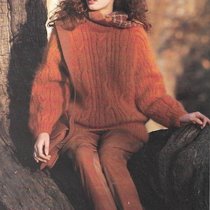 Mohair Pullover Knitting Pattern  - PDF pattern download for Rib and Cable Pullover - 2 sizes