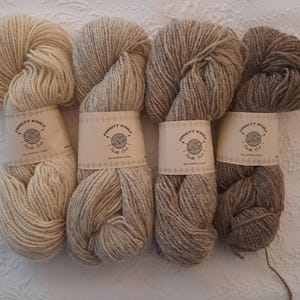 NEW - CANADIAN Consitt Wools - 100% ECO Wool .. No dyes or chemicals- 4 Natural Sheep Colors 100g 206yds 189m - Spun and Milled in Canada