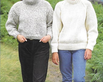 Chunky Knitting Pattern - PDF pattern download for - Two Styles - Cropped and Long Raglan - EASY Knit - Sizes 34-46 inch finished bust