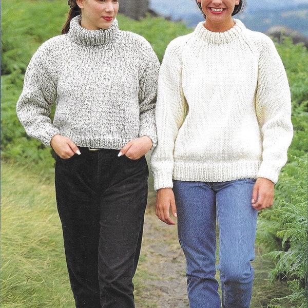 Chunky Knitting Pattern - PDF pattern download for - Two Styles - Cropped and Long Raglan - EASY Knit - Sizes 34-46 inch finished bust