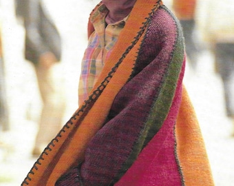 Mohair or Chunky Wool Knitting Pattern  - PDF pattern download for SWING COAT with Shawl Collar in 5 Color Mix - Sizes S-M-L