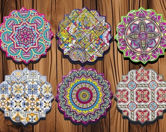 Coasters | Set of 6 Drink Coaster Set | | Moroccan Pattern Coasters | Housewarming Gifts | Gift for Her | home deco | colorful coasters,