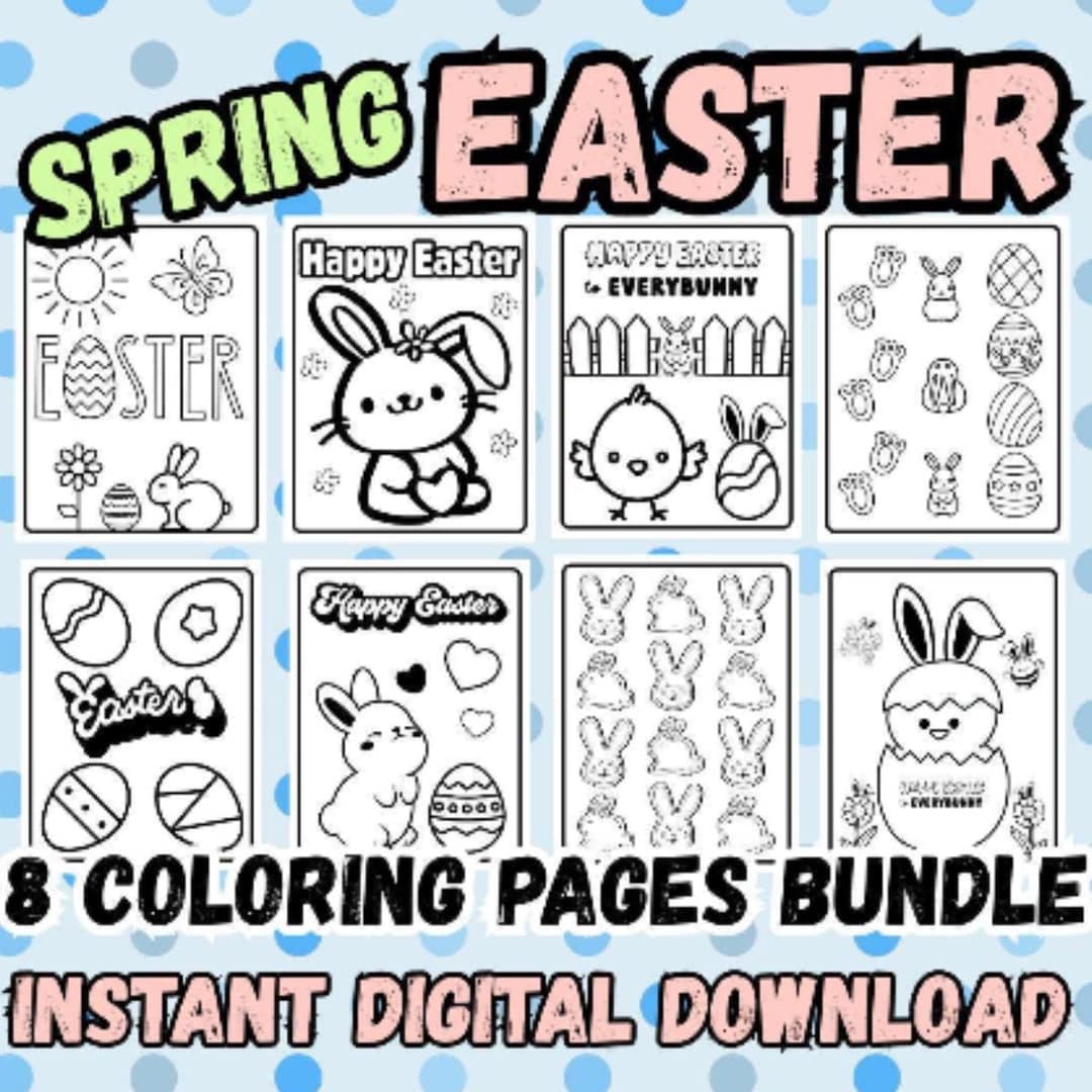 Easter Spring Coloring Pages for Kids, 8-page Bundle (digital Download ...