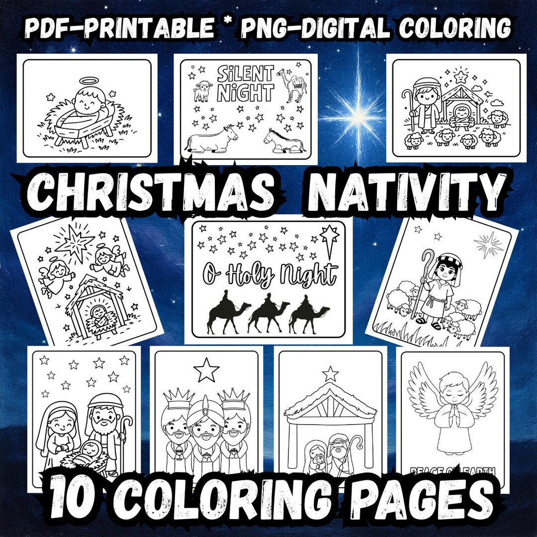 Christmas Nativity Coloring Pages | Christian Bible Story (PNG & PDF ...