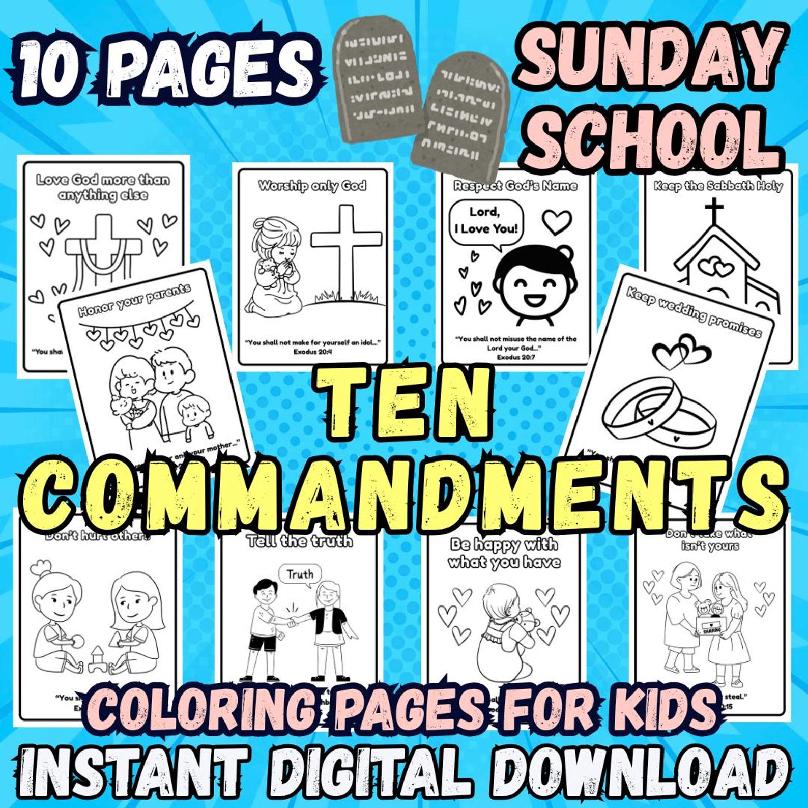 Ten Commandments Coloring Pages for Kids – Sunday School Printable (PDF ...