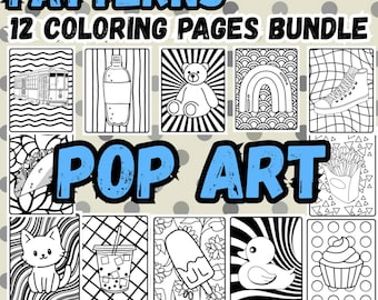 Coloriages Pop Art pour enfants | Feuilles de motifs imprimables (téléchargement numérique)