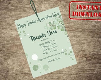 Teacher Appreciation Printable sign/tags, mint