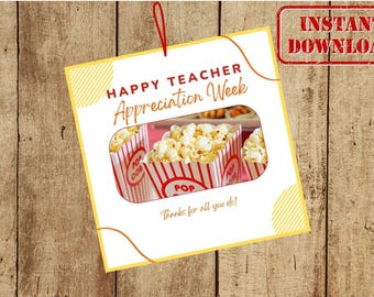 Teacher Appreciation Week Printable sign/tags, popcorn