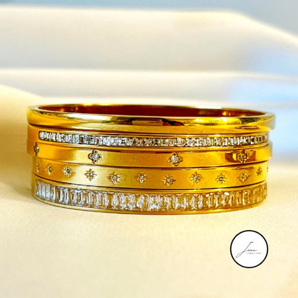 18K Gold Plated Water Resistant Dainty Inlaid Zircon Bangles Feminine Summer Gift for Her Gift for Girlfriend Gift