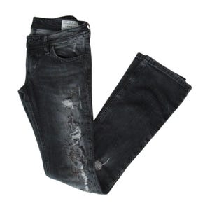 Rare Diesel Distressed Black Faded Jeans w. Chain Embellishments