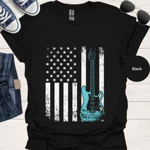 American Flag Guitar Patriotic Musician Tee