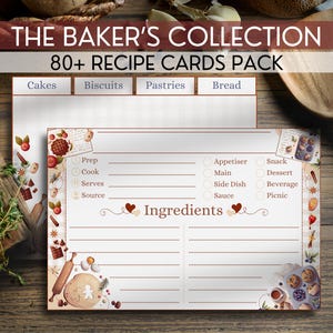 Conjunto de cartões de receita 4x6 e separadores para receitas manuscritas e de família, presente digital para assar e cozinhar para receitas e cestas da avó