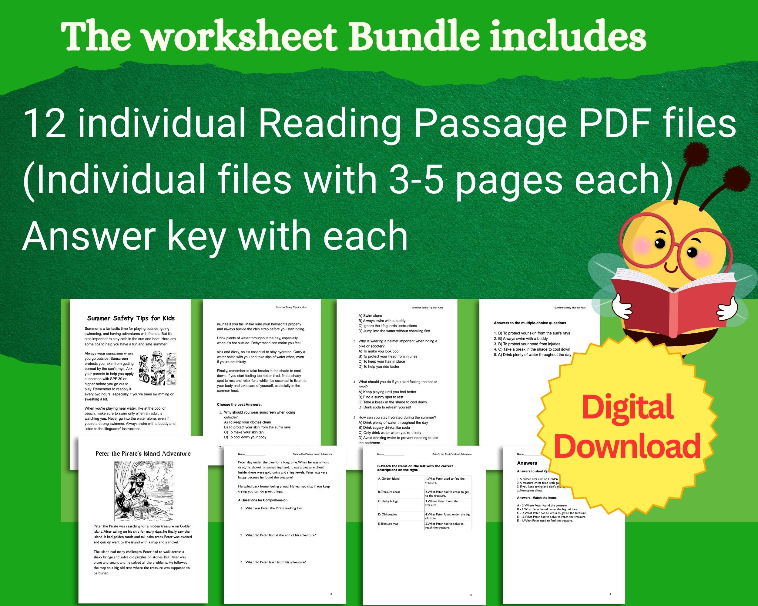 12 Reading Comprehension Worksheets for Grade3-4 | 12 Printable ...