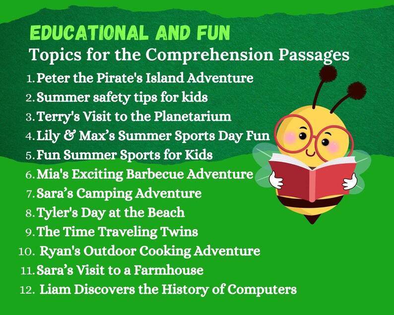 12 Reading Comprehension Worksheets for Grade3-4 | 12 Printable ...