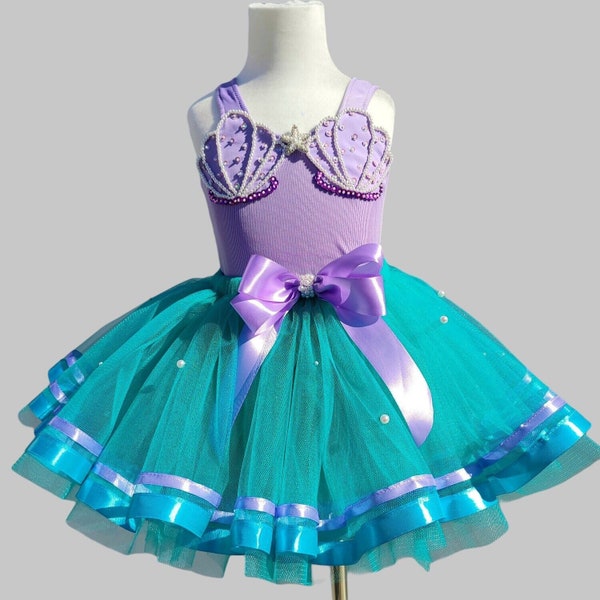 bodysuit or top set with tutu inspired by Ariel Little Mermaid children's party set