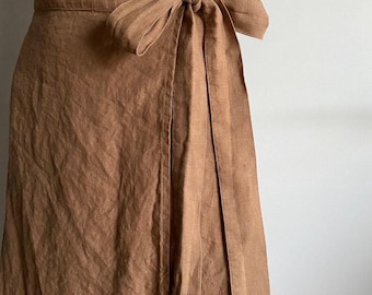 Linen Wrap Skirt for Women, High Waisted, Mid-Calf Length, Natural Flowy Circle Linen Skirt, Skirt for Fall