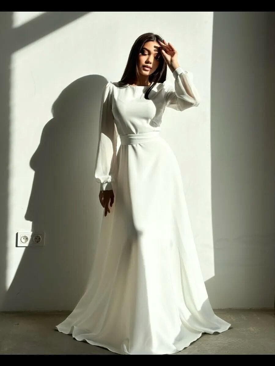 Modest White Formal Dress - Etsy