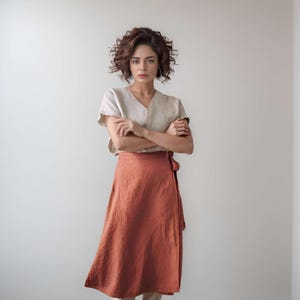 Linen A-Line Wrap Skirt With Ties, Midi Skirt, Minimalist Linen Clothing For Women, Casual Elegant Style