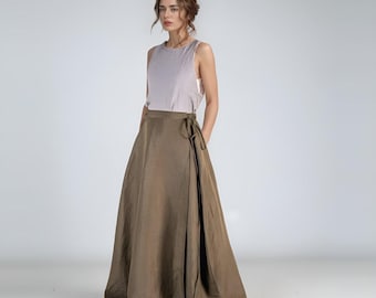 Khaki Linen Skirt, Maxi Skirt, Linen Wrap Skirt, Long Linen Skirt, Spring Skirt, High Waist Skirt, Long Linen Skirt