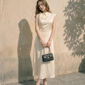 white christmas dresses Velvi - Aspen Midi Dress - Champagne Satin Slip Dress main image 1