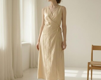 Linen Wrap Dress ROSIE: Sleeveless Fit & Flare Summer Dress - Etsy