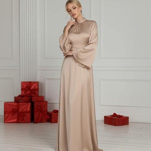 chinese dress ladies CHAMPAGNE SATIN MAXI DRESS – CHELA main image 1