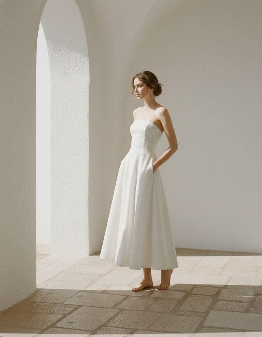 Strapless White Midi Dress - Etsy