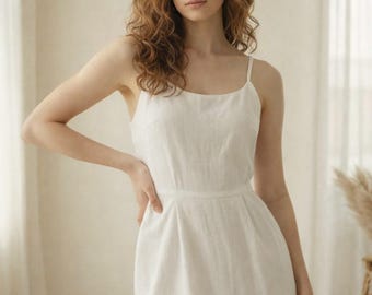 White Linen Midi Dress  Flowy Sleeveless Dress With Asymmetrical Hem   Relaxed Ethical Fit for Brides or Beach Events TOSCANA - Etsy