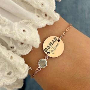 Personalized Stainless Steel Mom Bracelet, Custom Mom Jewelry with Birthstone, Engraved Charm, Mother&#39;s Day