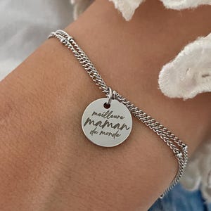 Personalized Mom Bracelet, Custom Mom Jewelry, Engraved Charm, Adjustable Double Chain Bracelet, Mother&#39;s Day Gift