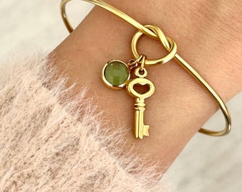 Personalized stainless steel bangle bracelet, personalized charm bracelet, baby shower gift, personalized Christmas gift for women