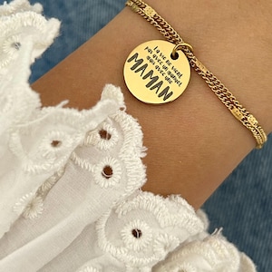 Personalized Mom Bracelet, Custom Mom Jewelry, Engraved Charm, Adjustable Double Chain Bracelet, Mother&#39;s Day Gift