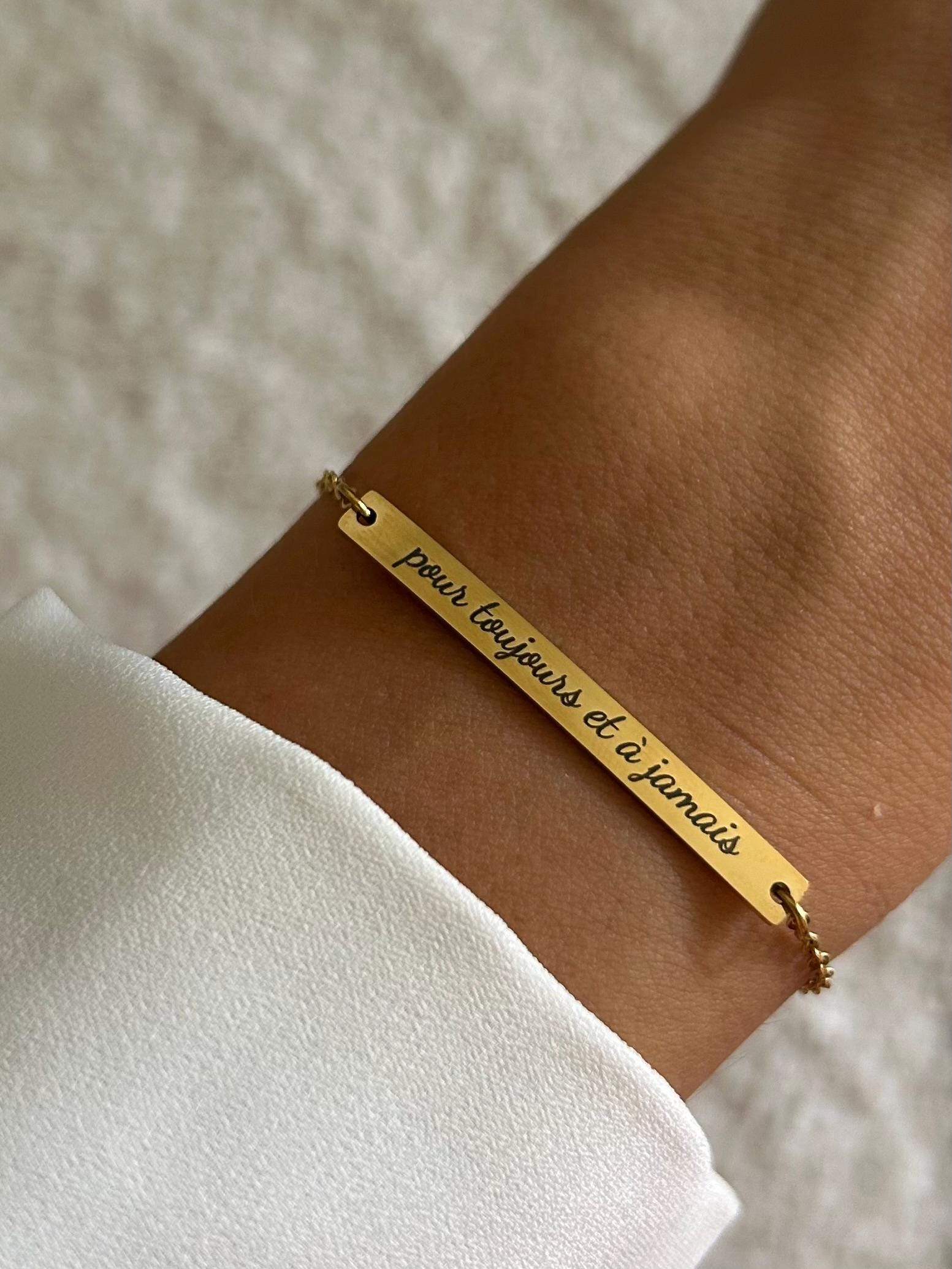 Personalized stainless steel bracelet, name bracelet, silver, gold plated or rose gold, engraved bar bracelet, Mother's Day gift