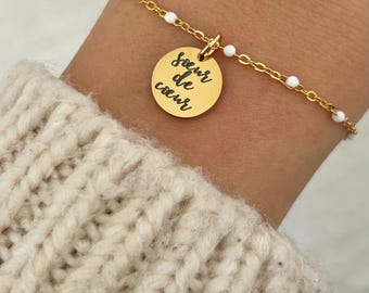 Bracciale da donna personalizzato in acciaio inossidabile, bracciale "sorella del cuore", regalo personalizzato per San Valentino, bracciale a catena regolabile