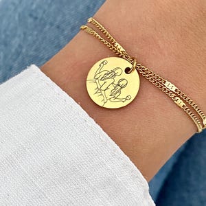 Personalized Women's Stainless Steel Bracelet, Heart Sister Bracelet, Round Charm, Double Chain Bracelet, Personalized Gift